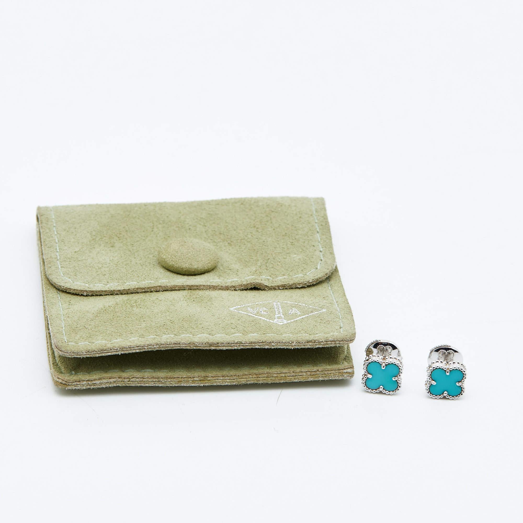 Van Cleef & Arpels Sweet Alhambra Turquoise 18K White Gold Stud Earrings 2