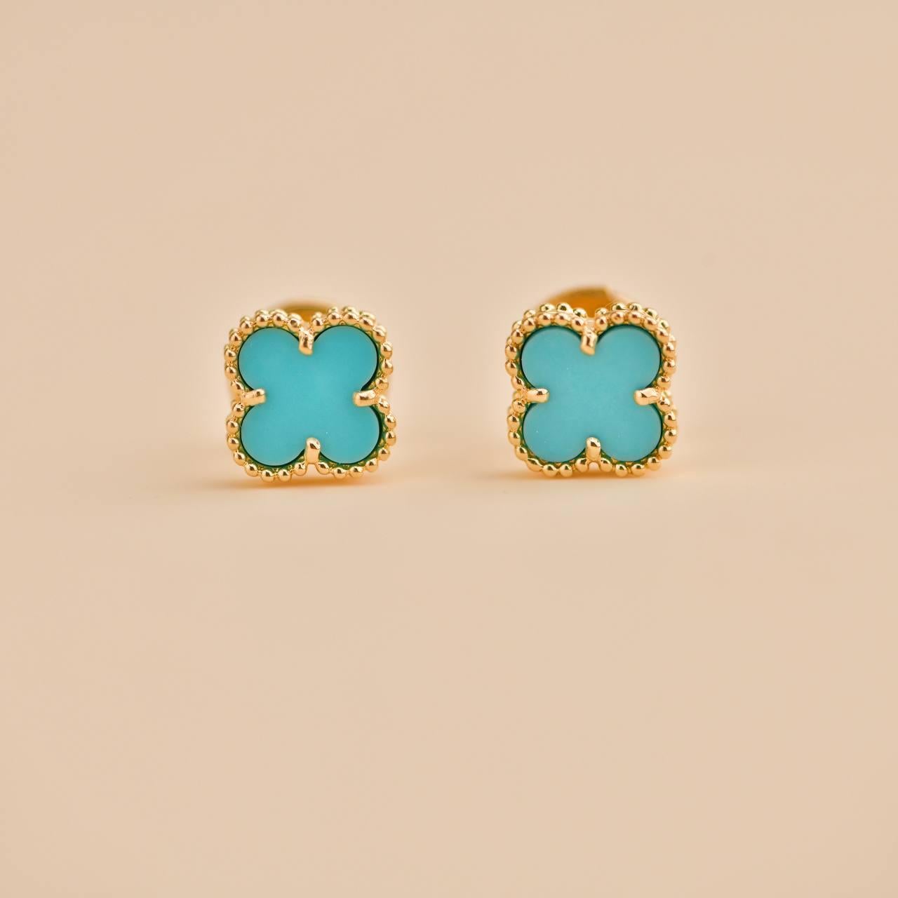 Van Cleef & Arpels Boucles d'oreilles Alhambra Turquoise or jaune 18K 1