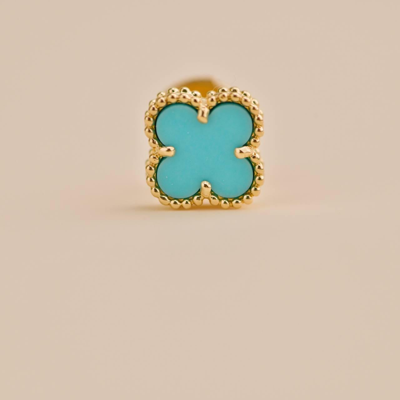 Van Cleef & Arpels Boucles d'oreilles Alhambra Turquoise or jaune 18K 2