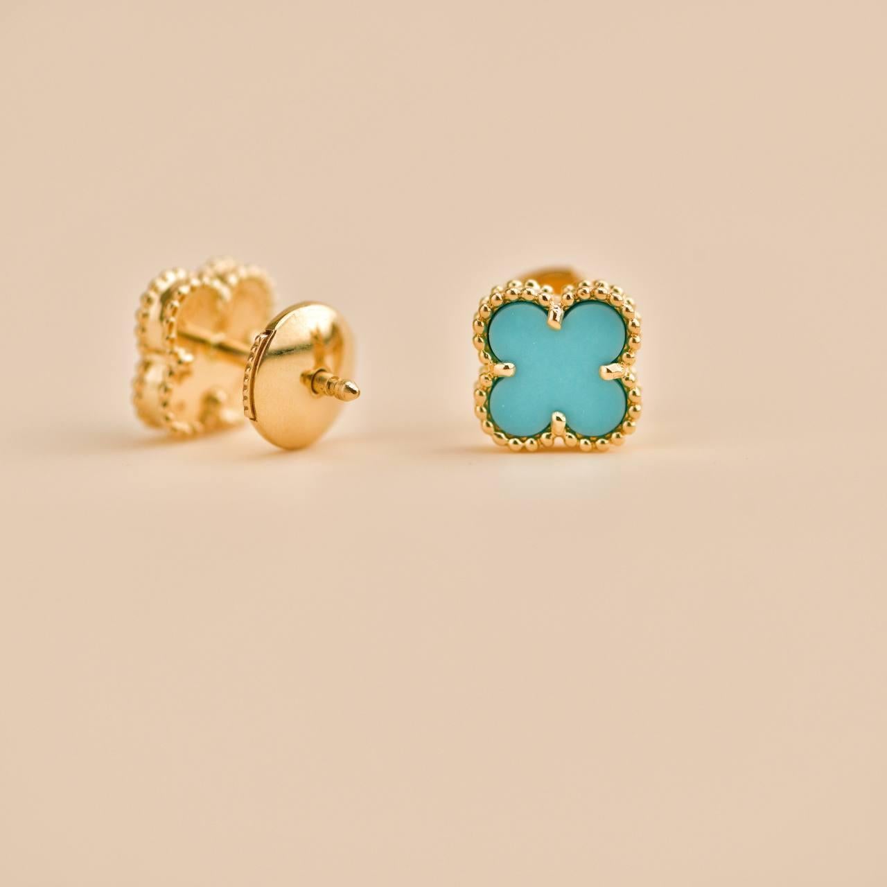 Van Cleef & Arpels Boucles d'oreilles Alhambra Turquoise or jaune 18K 3