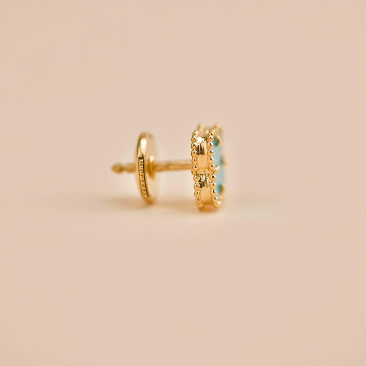 Van Cleef & Arpels Boucles d'oreilles Alhambra Turquoise or jaune 18K 4