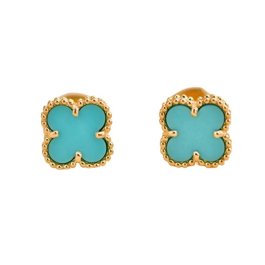 Van Cleef & Arpels Boucles d'oreilles Alhambra Turquoise or jaune 18K