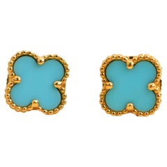 Van Cleef & Arpels Boucles d'oreilles Sweet Alhambra en or jaune 18 carats et turquoise