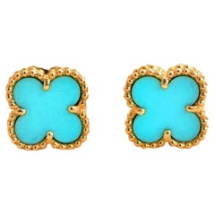 Van Cleef & Arpels Sweet Alhambra Turquoise 18k Yellow Gold Earstuds