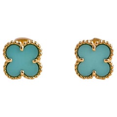 Van Cleef & Arpels Sweet Alhambra Turquoise 18K Yellow Gold Earstuds