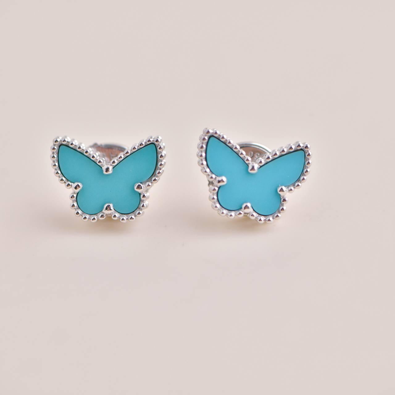 Pendientes Van Cleef & Arpels Dulce Alhambra Turquesa Mariposa Oro Blanco 18K en Excelente Estado en Banbury, GB
