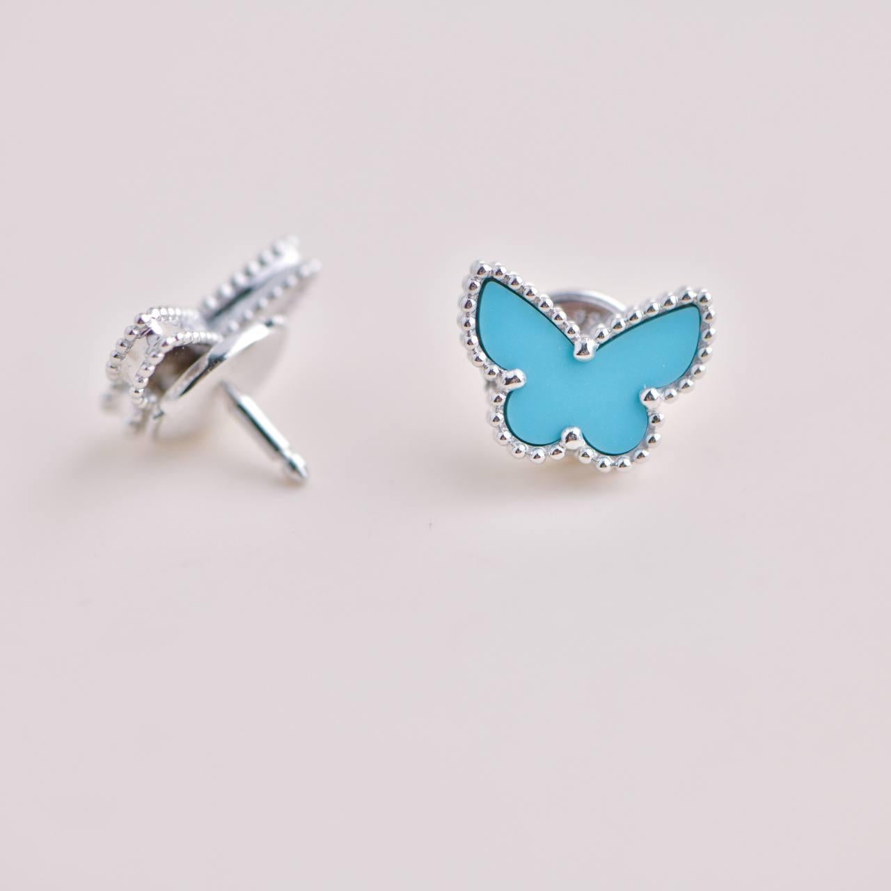 Femenino o masculino Pendientes Van Cleef & Arpels Dulce Alhambra Turquesa Mariposa Oro Blanco 18K
