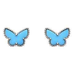 Van Cleef & Arpels Boucles d'oreilles papillon turquoise Alhambra en or blanc 18K