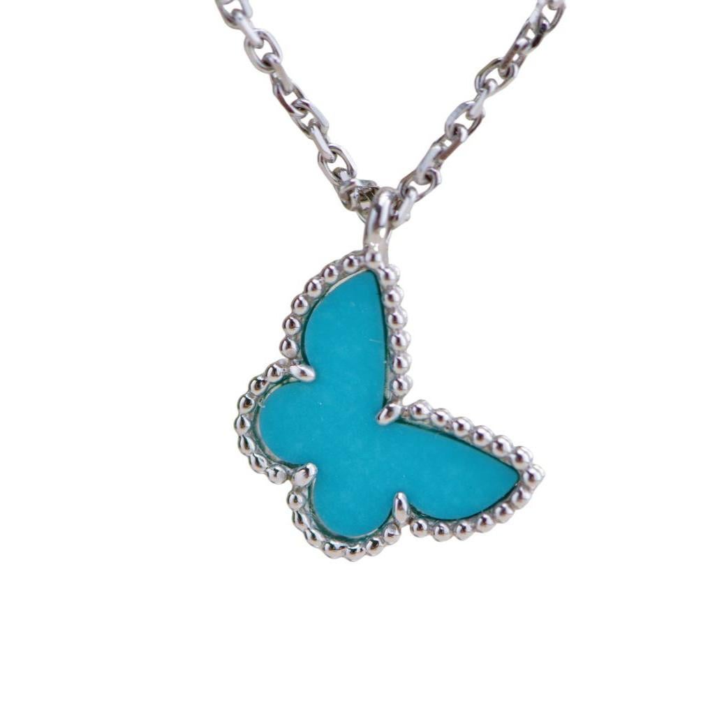 Van Cleef & Arpels Sweet Alhambra Turquoise Butterfly 18K White Gold Necklace
