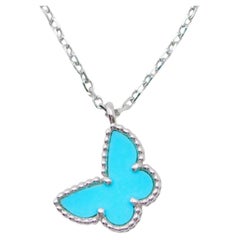 Van Cleef & Arpels Sweet Alhambra Turquoise Butterfly Necklace 18K White Gold
