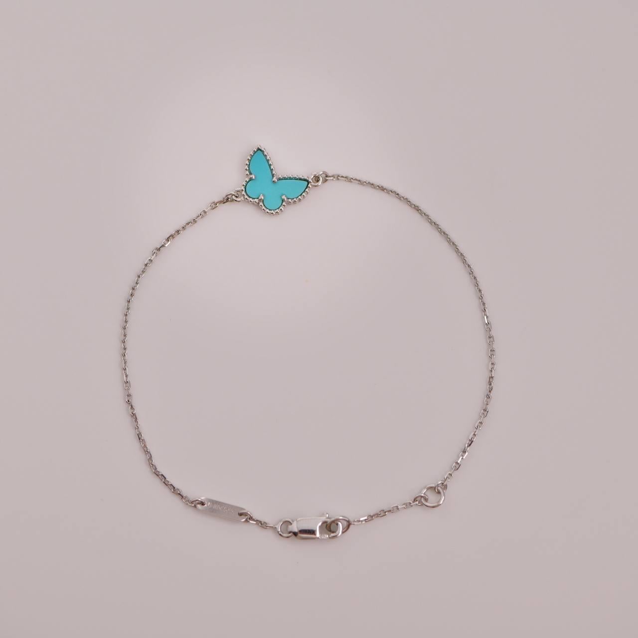 Women's or Men's Van Cleef & Arpels Sweet Alhambra Turquoise Butterfly White Gold Bracelet
