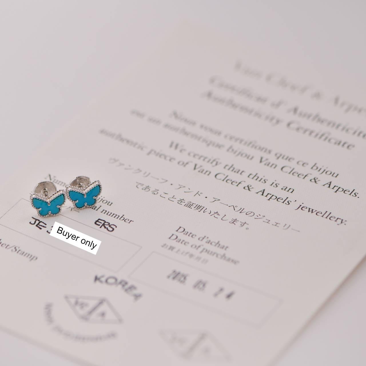 Uncut Van Cleef & Arpels Sweet Alhambra Turquoise Butterfly White Gold Earstuds