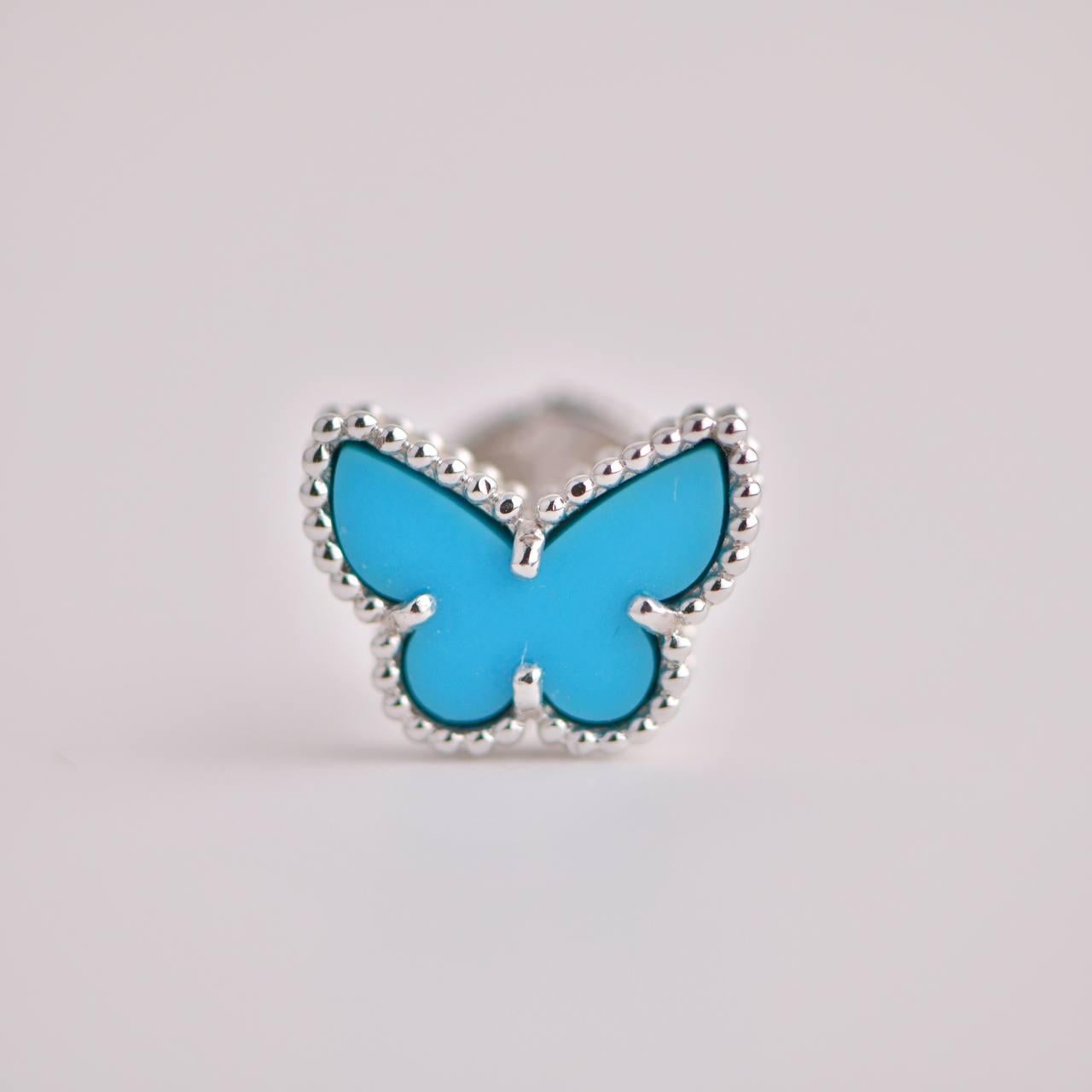 Van Cleef & Arpels Sweet Alhambra Turquoise Butterfly White Gold Earstuds In Excellent Condition In Banbury, GB