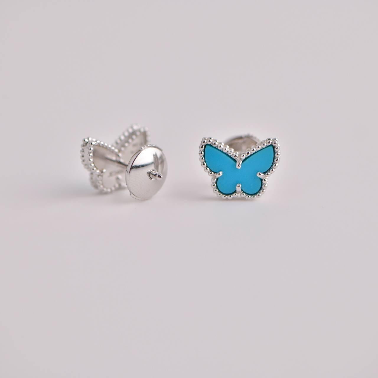 Van Cleef & Arpels Sweet Alhambra Turquoise Butterfly White Gold Earstuds In Excellent Condition In Banbury, GB