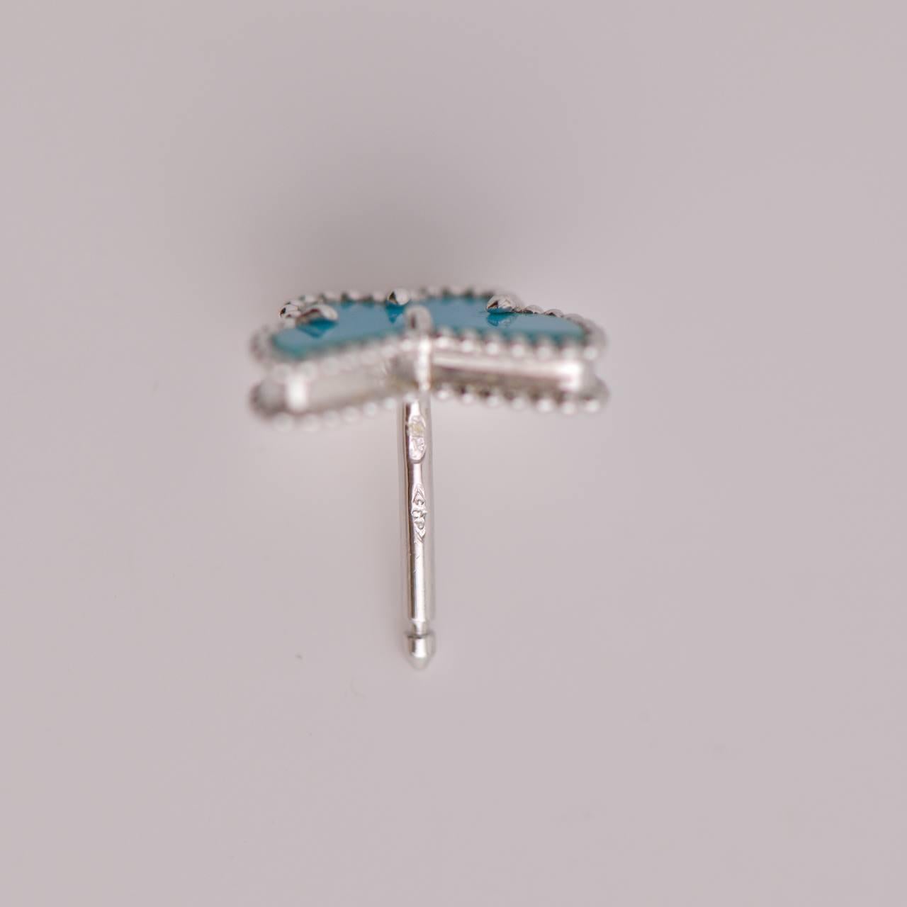 Van Cleef & Arpels Sweet Alhambra Turquoise Butterfly White Gold Earstuds 1