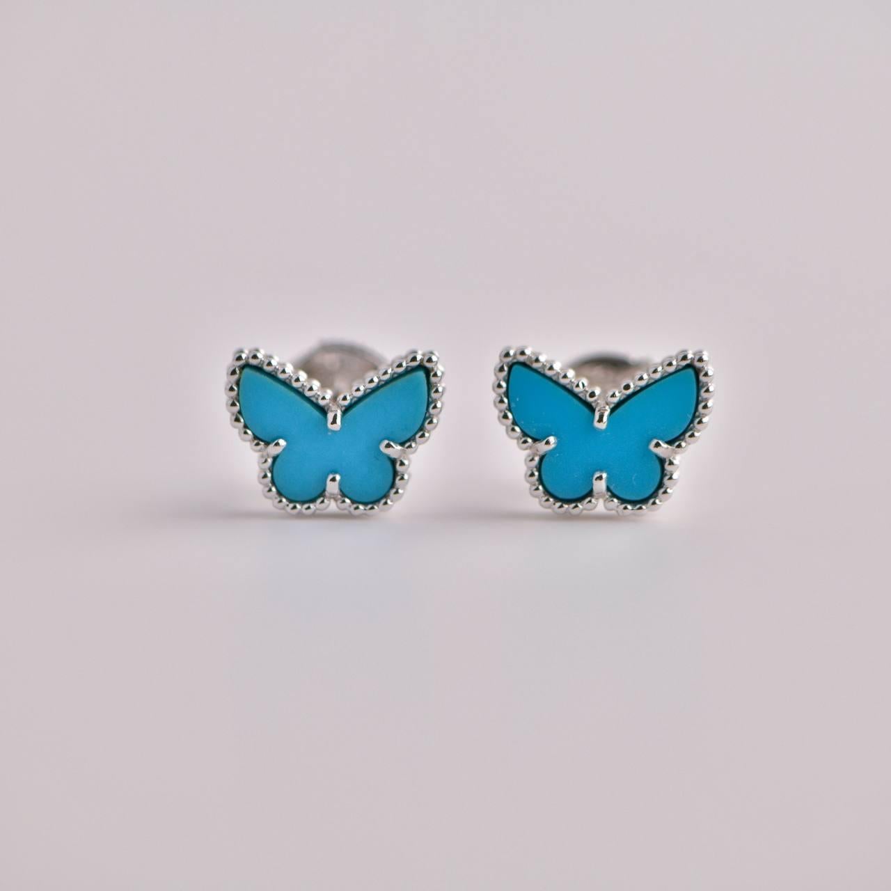 Van Cleef & Arpels Sweet Alhambra Turquoise Butterfly White Gold Earstuds 2