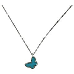 Van Cleef & Arpels Sweet Alhambra Turquoise Butterfly White Gold Pendant Necklac