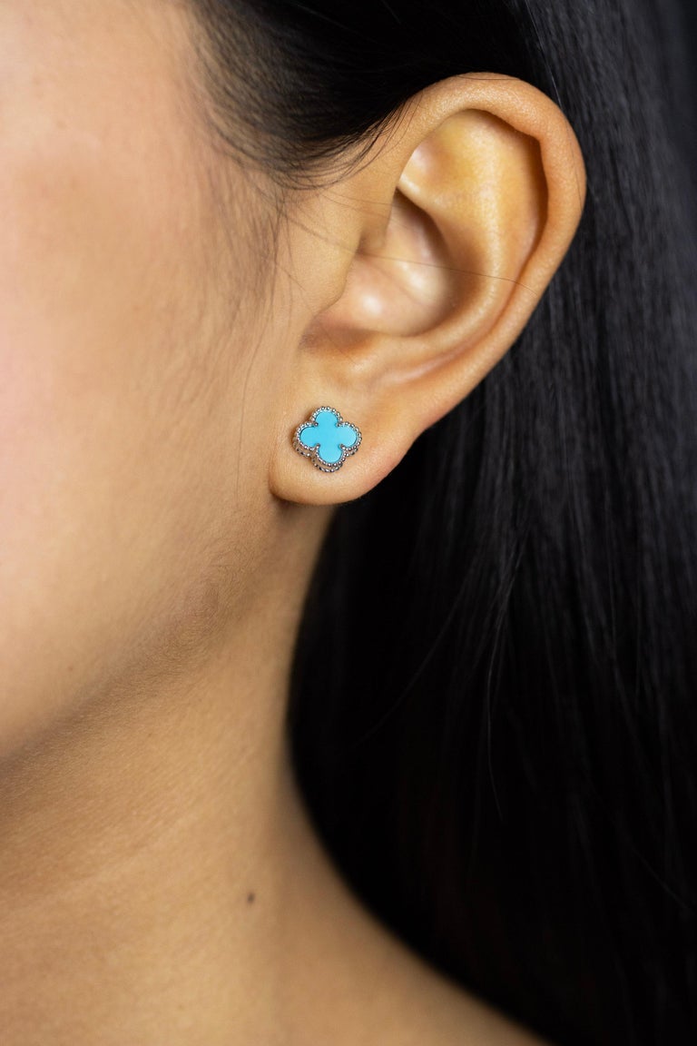 Van Cleef Turquoise Diamond Earrings Turquoise Diamond Clover Stud