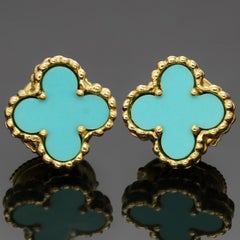 Van Cleef & Arpels Sweet Alhambra Turquoise Yellow Gold Stud Earrings