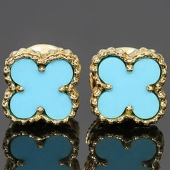 Van Cleef & Arpels Sweet Alhambra Turquoise Yellow Gold Stud Earrings