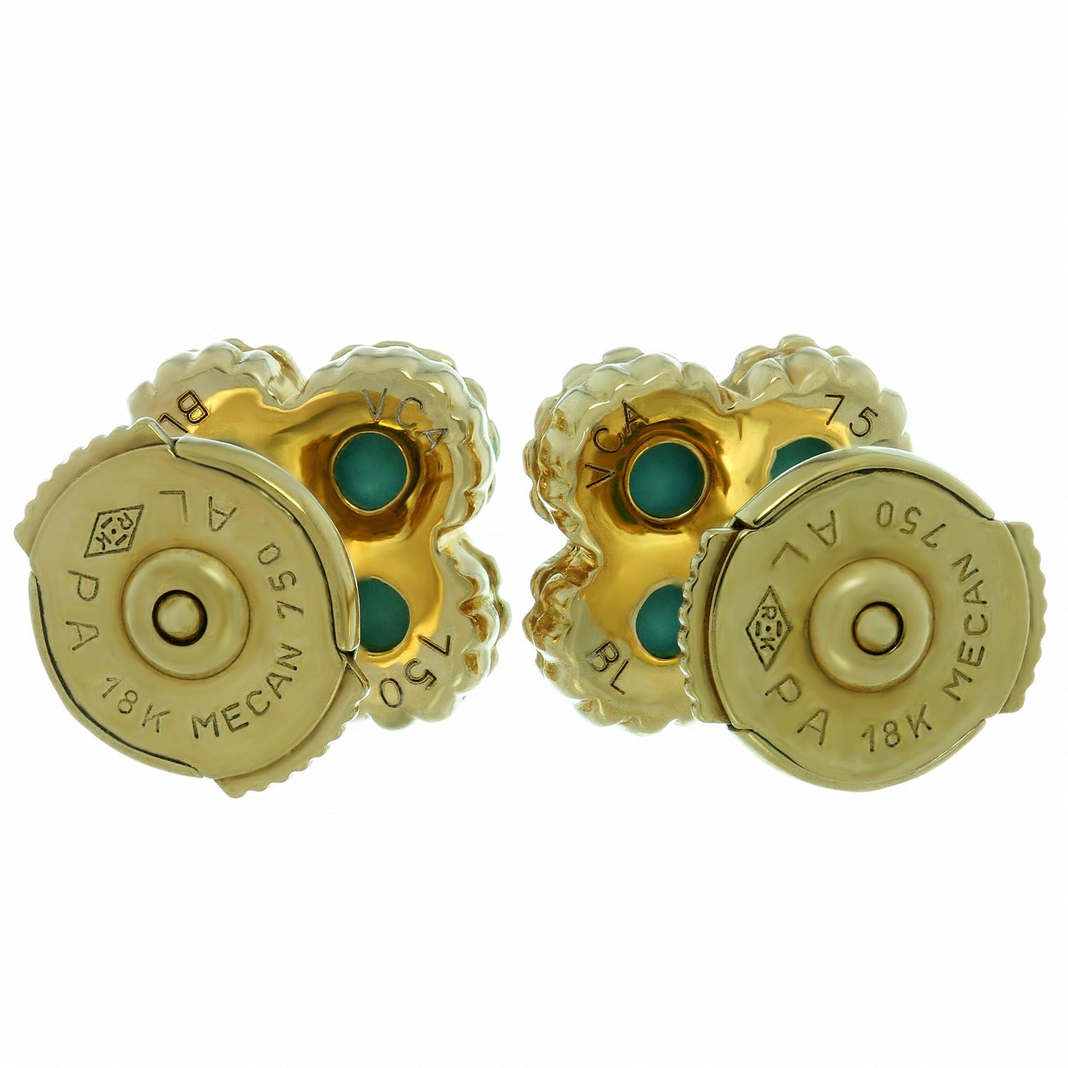 Women's Van Cleef & Arpels Sweet Alhambra Turquoise Yellow Gold Stud Earrings