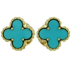 Van Cleef & Arpels Sweet Alhambra Turquoise Yellow Gold Stud Earrings