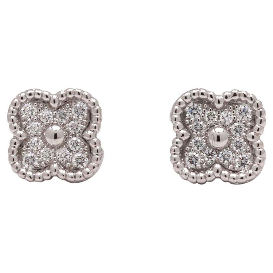 Van Cleef & Arpels Sweet Alhambra White Gold and Diamond Stud Earrings
