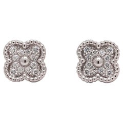 Used Van Cleef & Arpels Sweet Alhambra White Gold and Diamond Stud Earrings