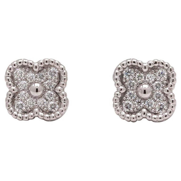 Van Cleef and Arpels Sweet Alhambra White Gold and Diamond Stud