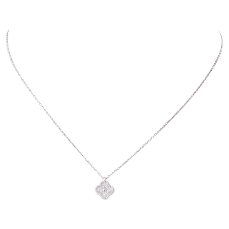 VAN CLEEF & ARPELS 18K White Gold Diamond Sweet Alhambra Pendant Necklace  1179122
