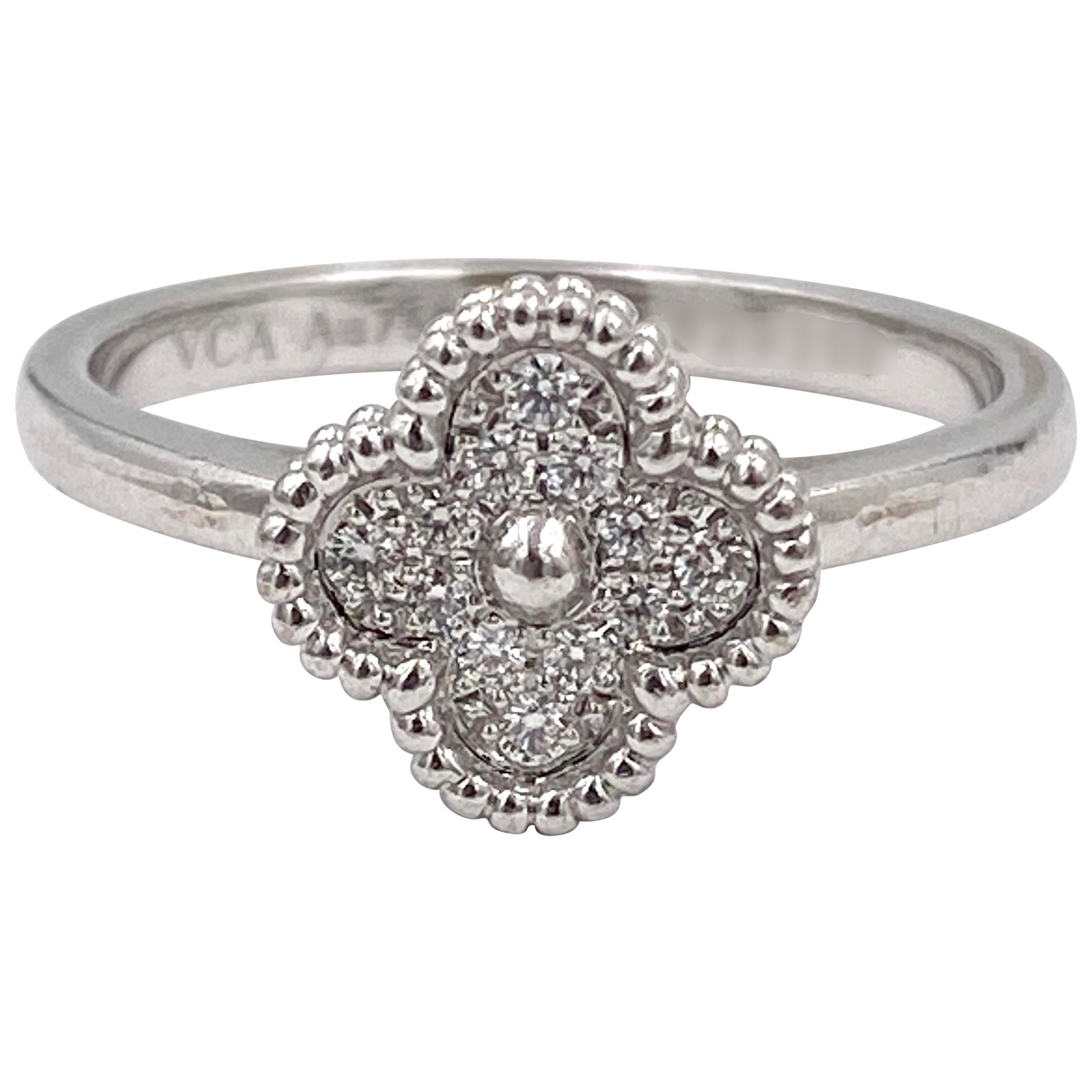 Van Cleef & Arpels 'Sweet Alhambra' White Gold Diamond Ring
