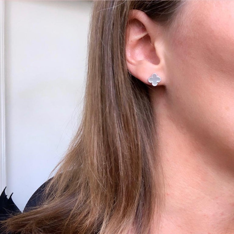Van Cleef and Arpels Sweet Alhambra White Gold Earrings Studs at