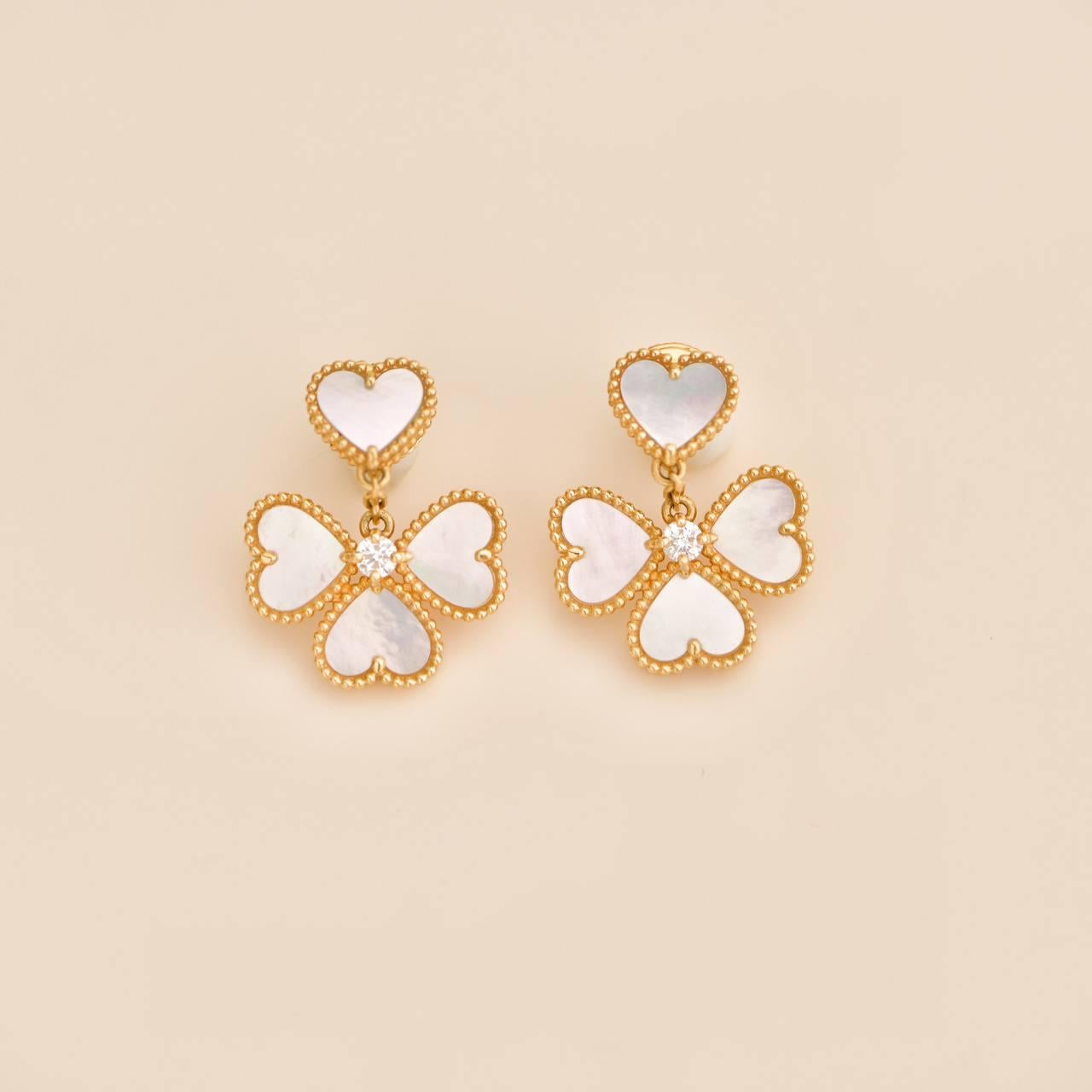 Van Cleef & Arpels Sweet Heart Diamond Mother of Pearl 18K Gold Earrings 1