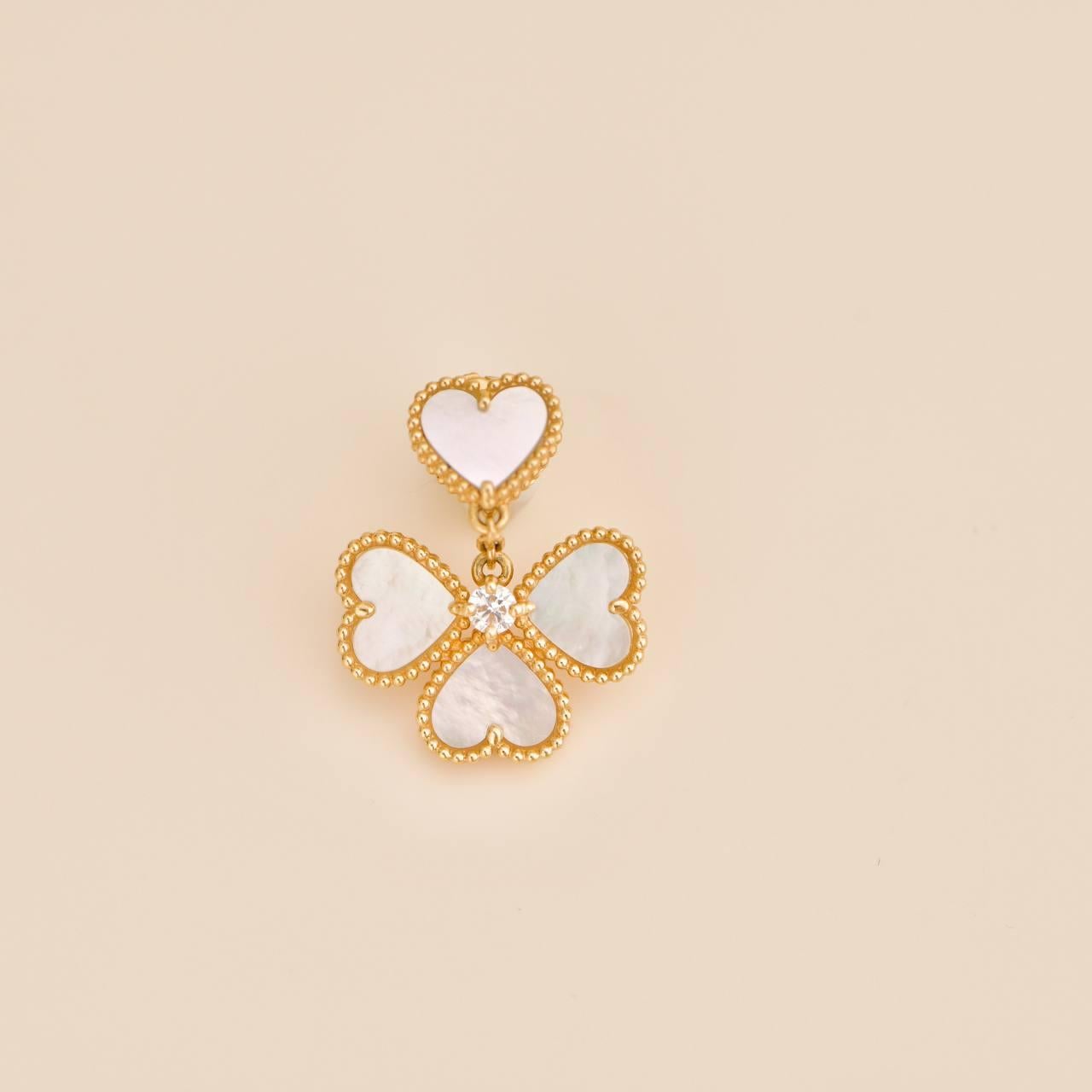 Van Cleef & Arpels Sweet Heart Diamond Mother of Pearl 18K Gold Earrings 3
