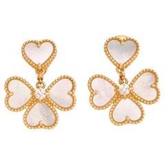 Van Cleef & Arpels Sweet Heart Diamond Mother of Pearl 18K Gold Earrings