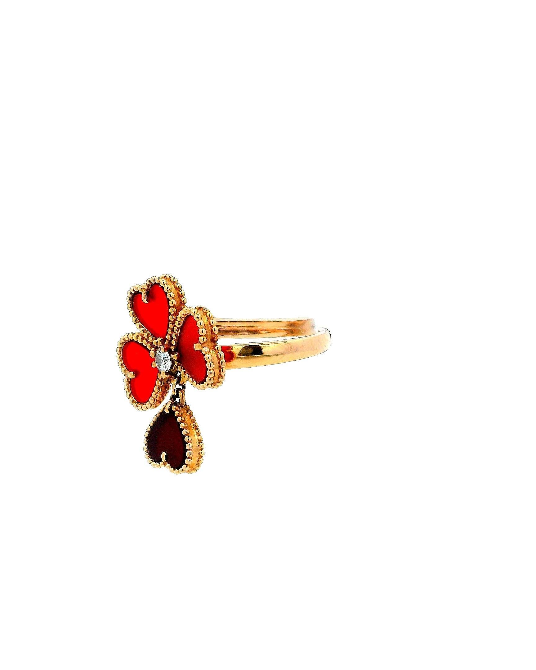 De las mujeres Anillo Van Cleef & Arpels Dulces Corazones Oro rosa de 18 quilates, Cornalina y Diamantes en venta