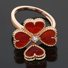 VAN CLEEF & ARPELS Sweet Hearts Carnelian Diamond 18k Rose Gold Ring
