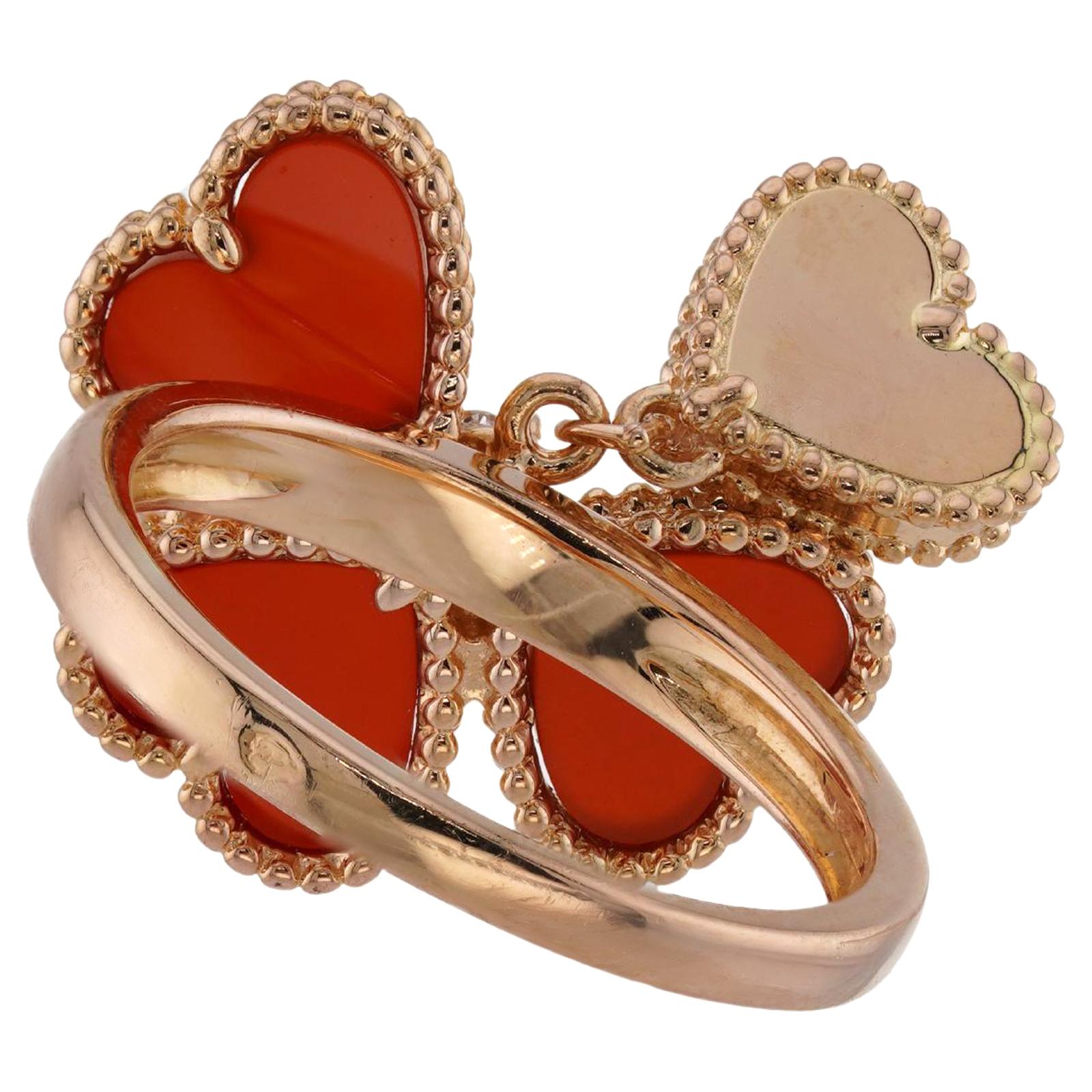 VAN CLEEF & ARPELS Anello Sweet Hearts con corniola e diamante in oro rosa 18k in vendita 2