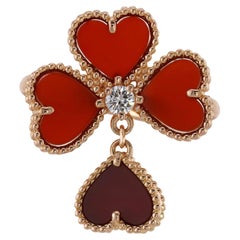 VAN CLEEF & ARPELS Sweet Hearts Carnelian Diamond 18k Rose Gold Ring