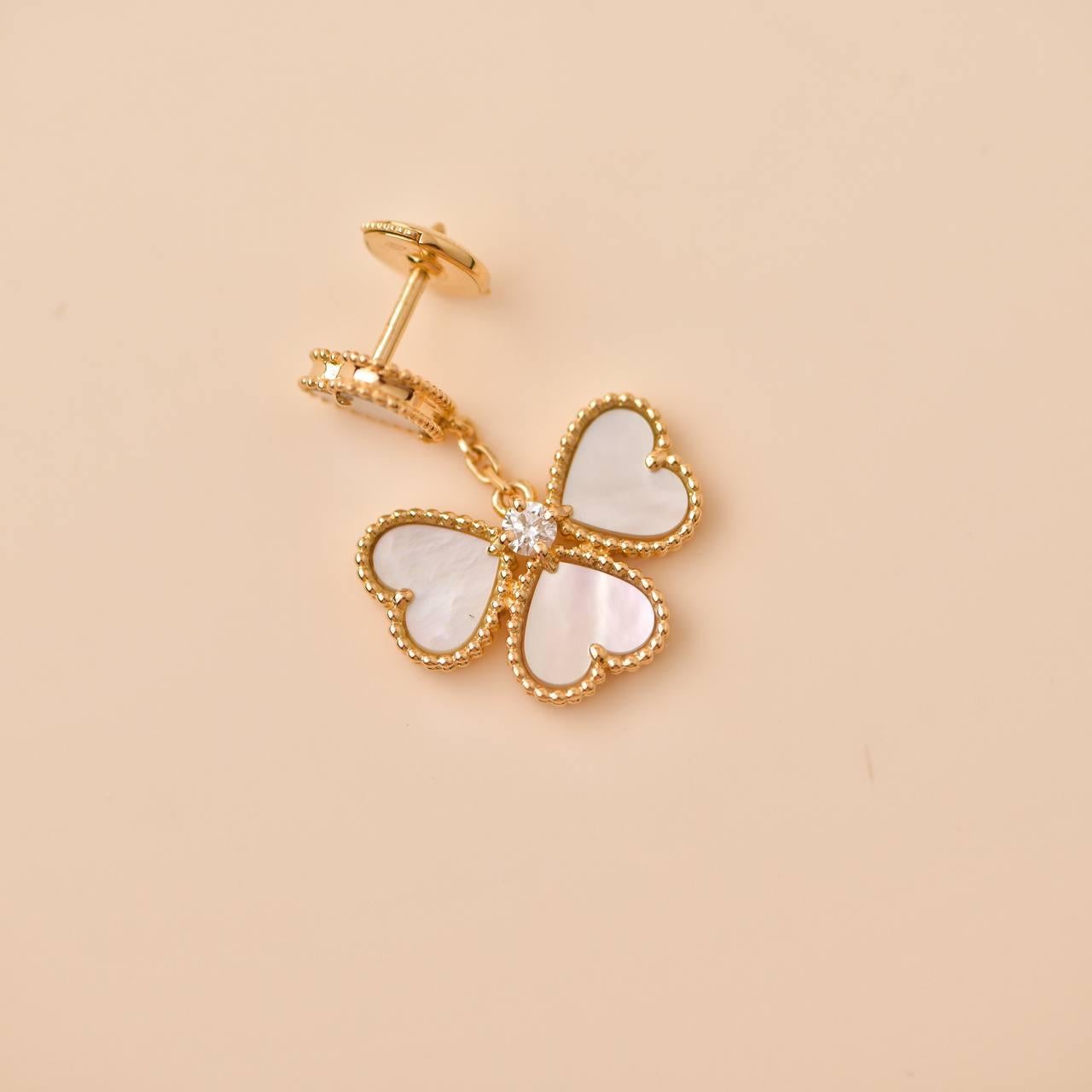 Van Cleef & Arpels Sweet Hearts Diamond Mother of Pearl 18K Yellow Gold Earrings 2
