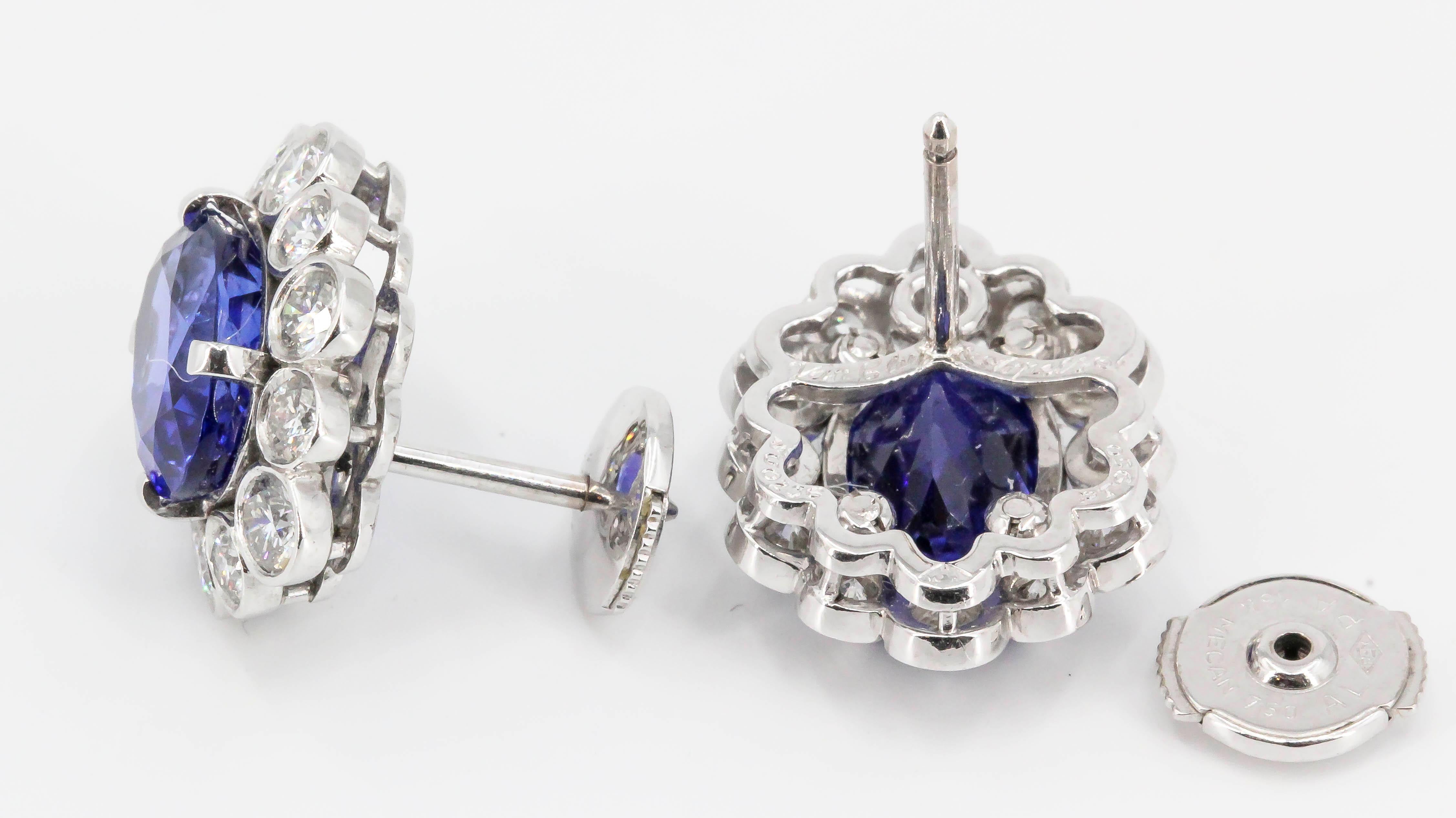 Van Cleef & Arpels Tansanit-Diamant-Platin-Cluster-Ohrringe Damen