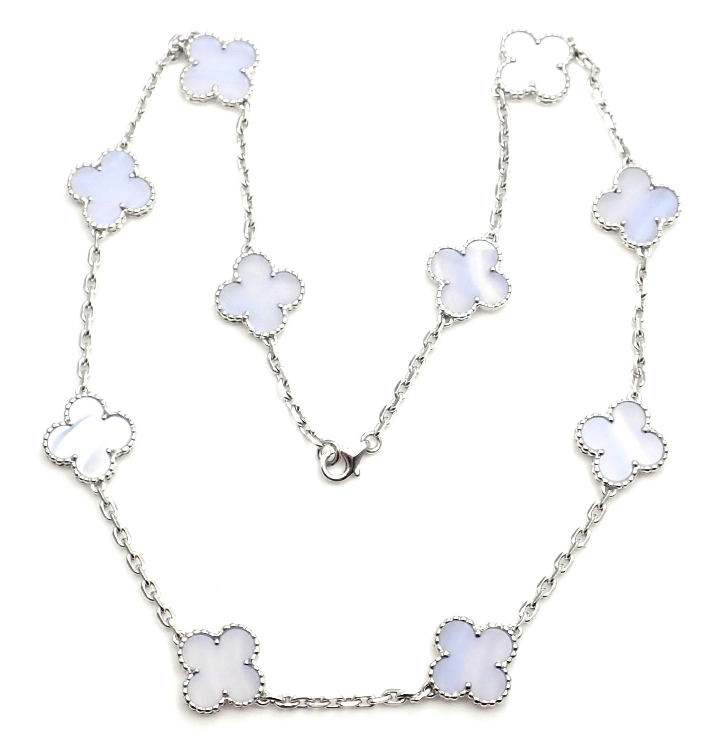 Van Cleef & Arpels Ten Motifs Chalcedony Alhambra White Gold Necklace In New Condition In Holland, PA