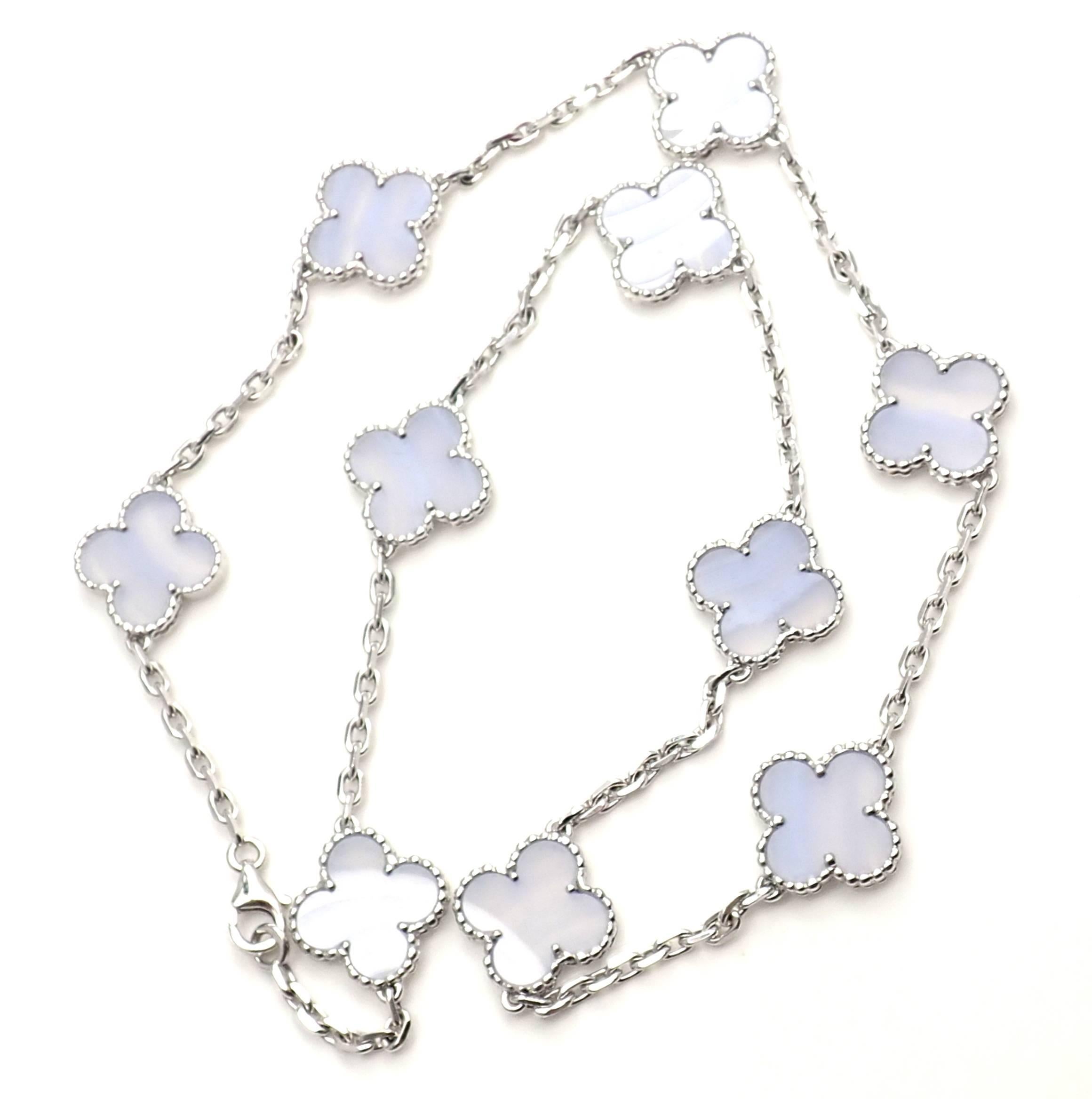 Women's Van Cleef & Arpels Ten Motifs Chalcedony Alhambra White Gold Necklace