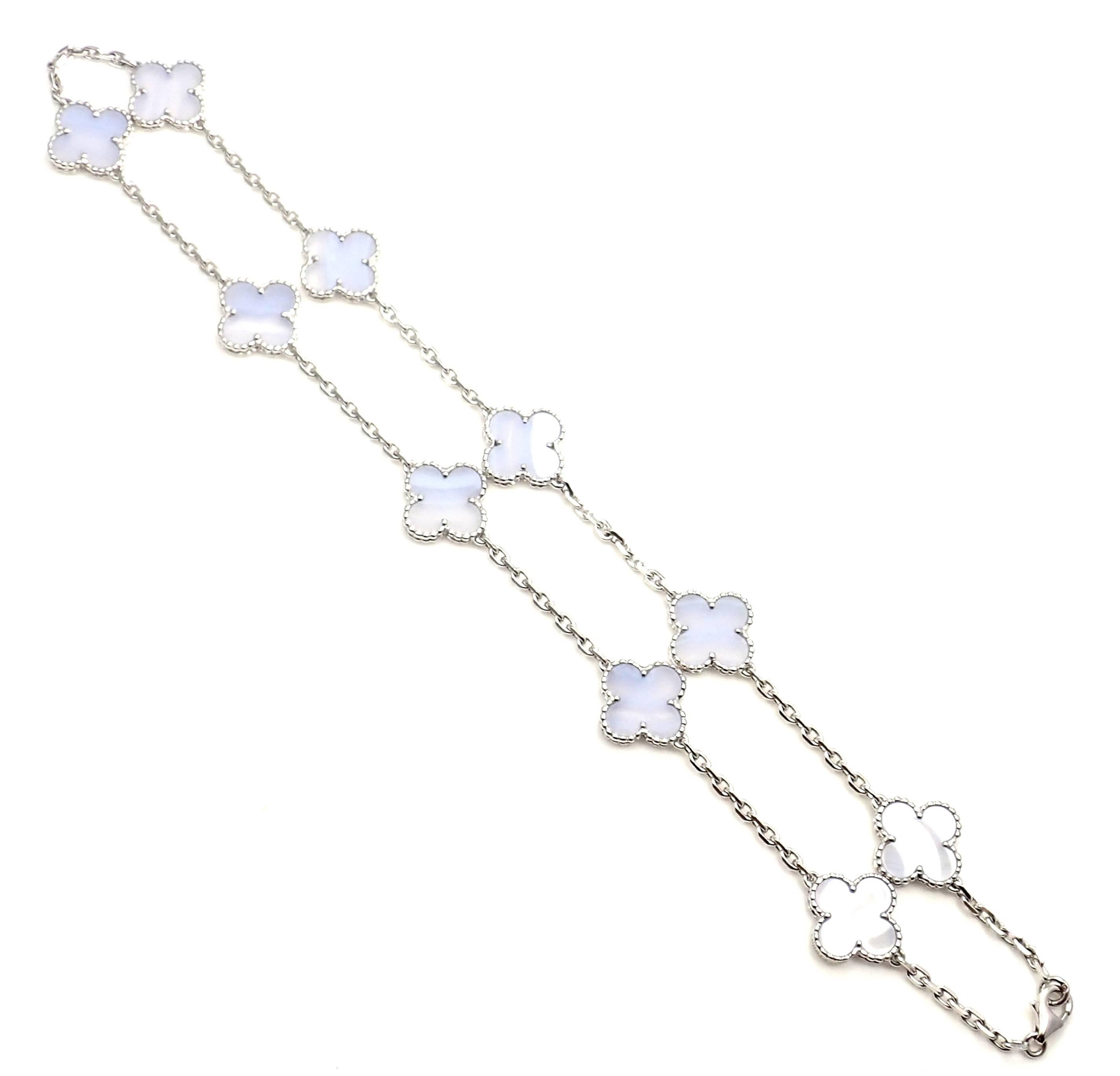 Van Cleef & Arpels Ten Motifs Chalcedony Alhambra White Gold Necklace 2