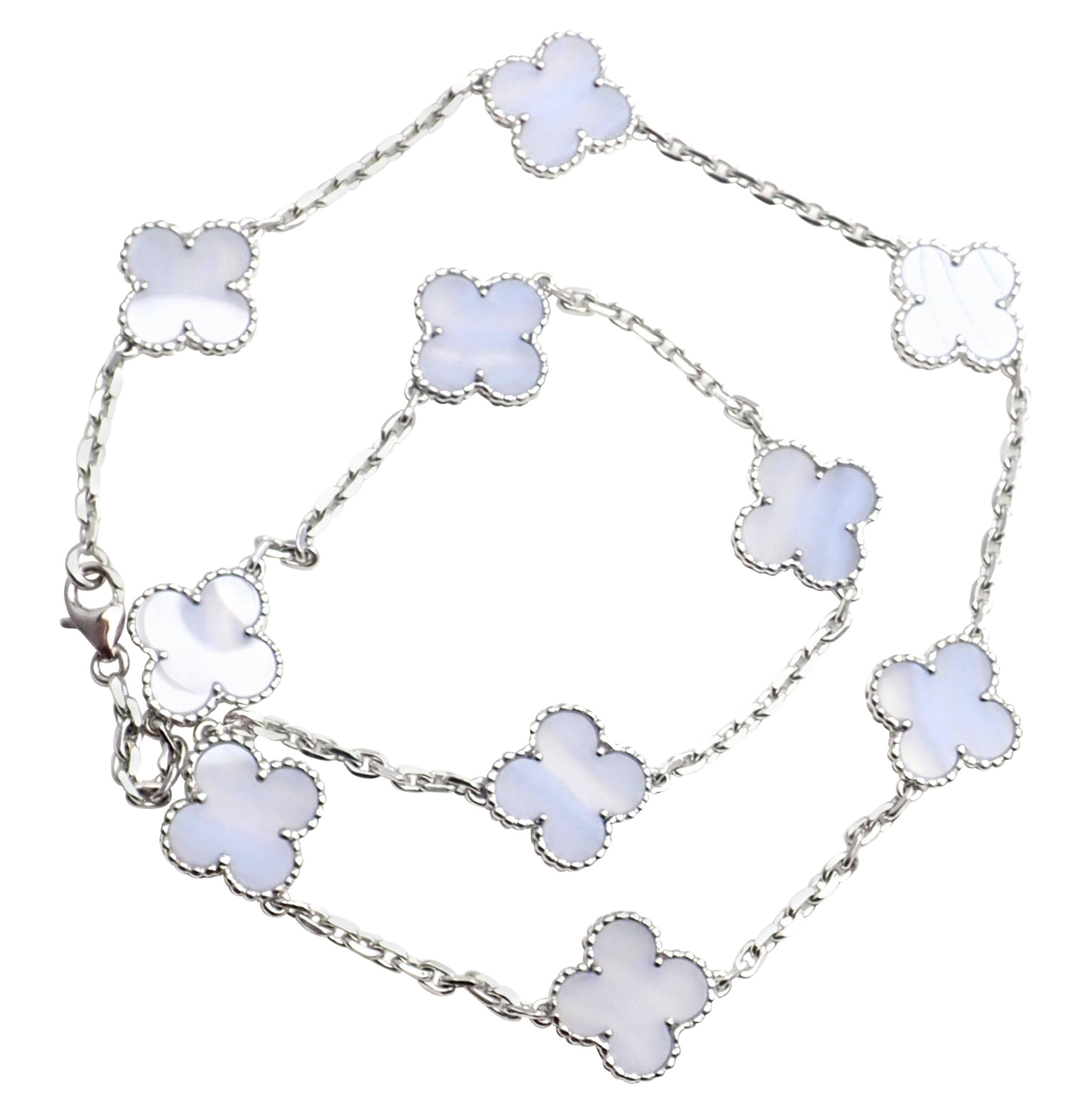 Van Cleef & Arpels Ten Motifs Chalcedony Alhambra White Gold Necklace