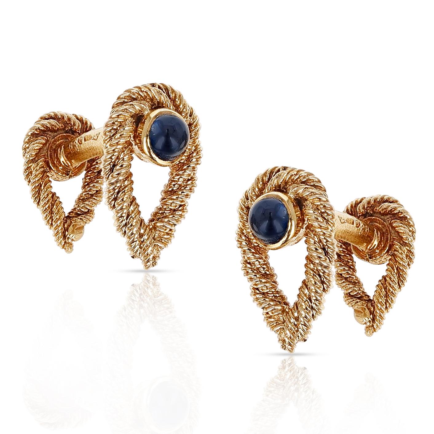 A pair of Van Cleef & Arpels Textured Blue Sapphire Cufflinks made in 18 Karat Yellow Gold. The total weight of the cufflinks is 13.70 grams. 
 

