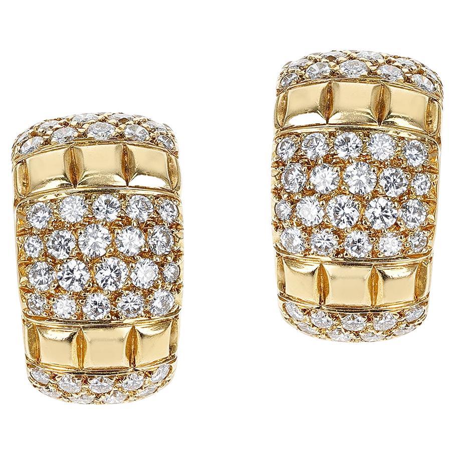 Van Cleef & Arpels Textured Gold and Diamond Clip-on Earrings, Part of Set, 18K