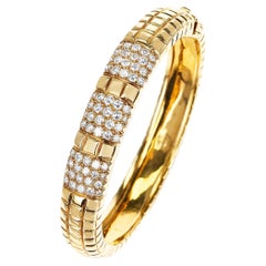 Van Cleef & Arpels Textured Gold Bangle with Diamonds, Part of Set, 18K Yellow 