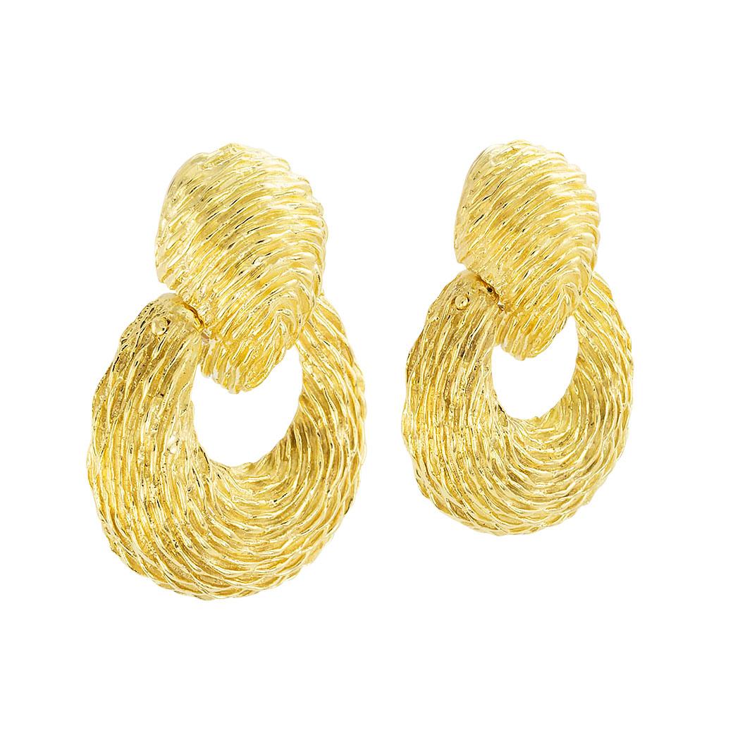 Van Cleef & Arpels textured yellow gold door knocker earrings circa 1960.  Clear and concise information you want to know is listed below.  Contact us right away if you have additional questions.  We are here to connect you with beautiful and