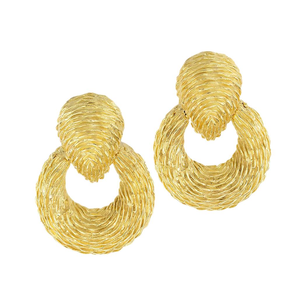 Van Cleef & Arpels Textured Yellow Gold Door Knocker Earrings